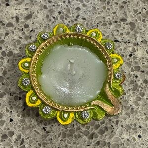 🌷$1 Bundle Add-on ~ Lime Green & Gold Decorative Candle Holder Diya Diwali Light